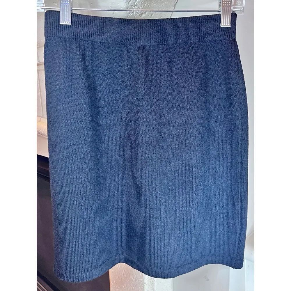 St. John Basics Black Elastic Waist Knit Midi Skirt Size 4